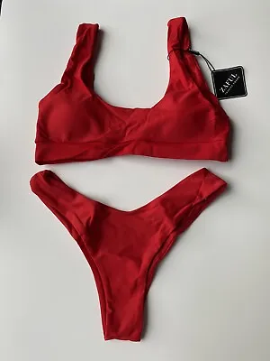 Zaful Purple Red Scoop Neck Padded Bikini Size UK 12 / L Swimwear Set BNWT • £14