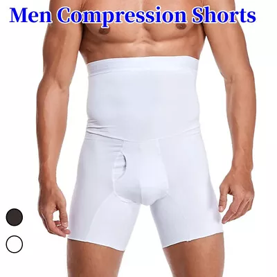 Mens Compression High Waist Boxer Shorts Body Shaper Girdle Pants Tummy Slimming • $29.79