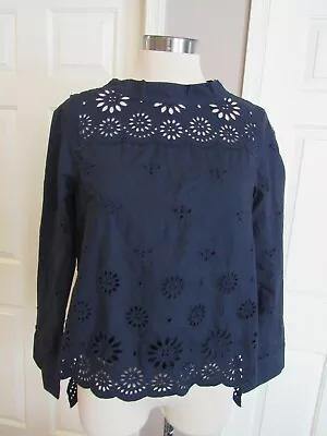 NWT J. Crew Women's Funnelneck Navy Eyelet Long Sleeve High-low Top Size 4 $98 • $9.99