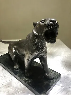 Silver Lion Statue With Marble Base For Decoration 19.5 X6 X11.5  Good Condition • $320