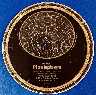 Vintage 1984 Philips Planisphere Stars Constellation Chart Map Latitude 42 N.USA • $10.99