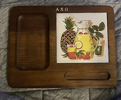 Vintage Mid Century Wooden Cheese Serving Tray With Alpha Chi Omega Embossing • $20