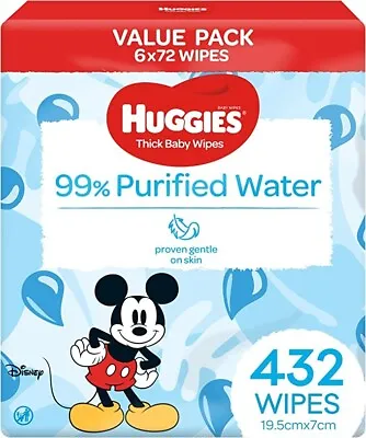 $30 • Buy Huggies Thick Baby Wipes 99% Purified Water (Pack Of 72 X 6)