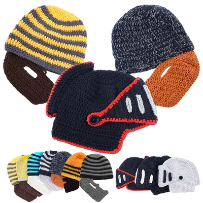 £5.95 • Buy Men Winter Beanie Hats Knitted With Detachable Beard Novelty Beard Hat Face Mask