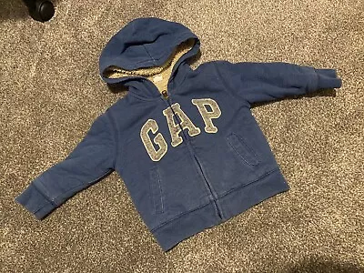 £6 • Buy Baby Gap Blue Hoodie, Age 2 Years, Fur Lined, Gap Logo