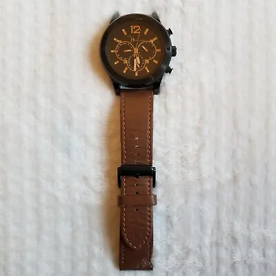 Marc Anthony Men's FMDMA174 Black Gun Metal Brown Leather Band Chronograph Watch • $30
