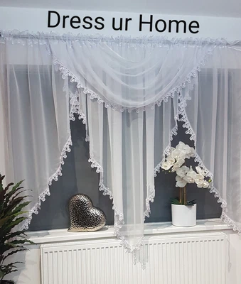 £23.99 • Buy Amazing Ready Made Voile Net Curtain With Guipure And Swag All In One Tape