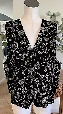 Impressions Vintage Velvet Vest Glitter Floral Women’s XL 90's Sparkle Black TT • £24.09