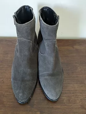 M & S Suede Cowboy Style Ankle Boots Brown Insolia.  Sz 7.5 VGC With Side Zip • £15