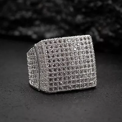 Micro Pave Hip Hop Large Pinky Ring 14K White Gold Over 2.4 Ct Simulated Diamond • $140.26