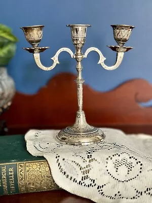 Vintage 3 Arm Metal Silver Etched Candelabra Stamped ZY India World Gift • $19.99