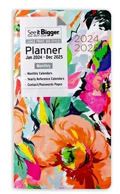 Large Print 2024 2025 2-Year Monthly Pocket Purse Planner Calendar Floral 2Pg/Mo • $4.99