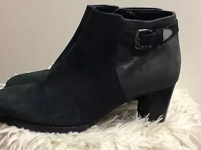 £17.50 • Buy Ara Dark Grey Pewter & Black Heeled Suede Ankle Boots With Buckles UK 6.5 (40)