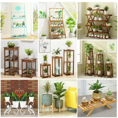 £24.91 • Buy Metal/Wooden Multi Tiered Plant Pot Stand Flowers Greener Indoor Outdoor Display
