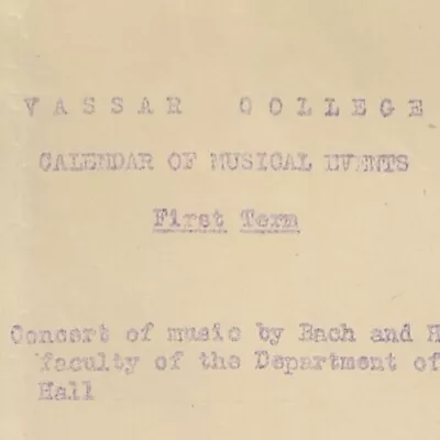 1943 Vassar College Musical Event Concert Calendar Thekla Club Poughkeepsie • $19.25