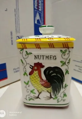 Vintage Py Ucagco Early Provencial Rooster & Roses Nutmeg Spice Jar Cannister #2 • $18.85
