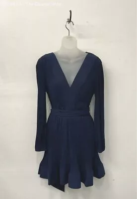 Milly Liv Belted Navy Pleated Dress Women's Size 4 NWT • $36