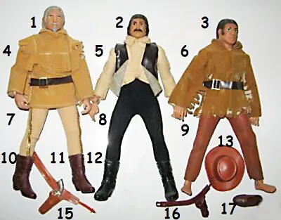 1974 AMERICAN WEST 8  Mego Doll - Earp Crockett Hickock - HEAD BOOTS SHIRT PANTS • $11.66
