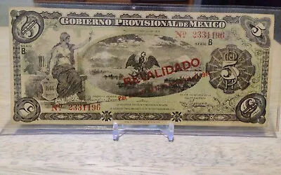 1914 Gobierno Provisional De Mexico 5 Pesos Mexican Currency WW2 Era Paper Money • $15