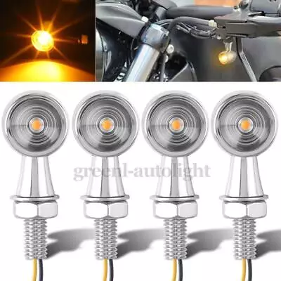 4PC LED Chrome Motorcycle Turn Signal Lights Amber Indicator Mini Blinker Bulbs • $23.88