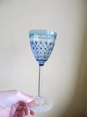 Crystal Wine Glass Goblet Carlton Blue Attrib. Val St Lambert Old Unsigned A/f • £24