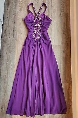 Sz 2 Faviana Couture Orchid Purple Formal Cocktail Prom Dress Plunging Back • $79