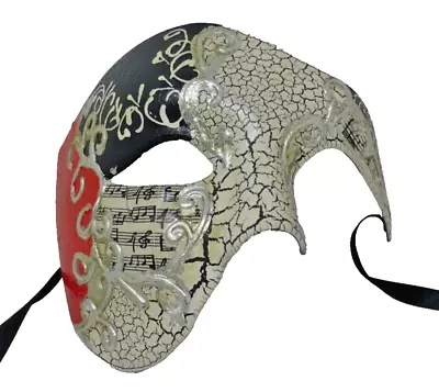 Quality Black Red & Silver Half Face Phantom Musical Notes Masquerade Mask • £17.99