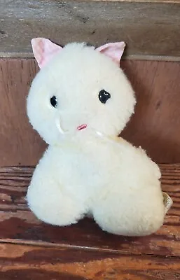 Vtg Eden Toys Cat Baby Rattle Plaid Ears Stuffed Plush Gingham White Small Rare • $47.99