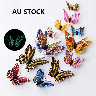 $6.99 • Buy 12pcs 3D Butterfly Removable Stickers Decals Wall Window Appliance Magnetic AU