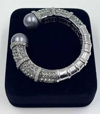 Retired JOAN BOYCE Silver And White Pave Crystal Cuff / Hinge Bracelet • $50