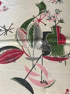 Vintage 1950s Eames Era Curtain Remnant Abstract Fruits Bottles • $17.99