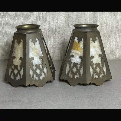 Pr Antique Arts & Crafts 6 Panel Hex Slag Glass Hanging Lamp / Sconce Shades • $240