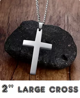 Large CROSS JESUS CHRISTIAN RELIGIOUS Charm 925 Sterling Silver 18  Necklace Men • $14.88