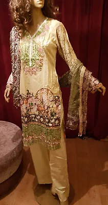 Simrans Designer Pakistani 3 Piece Suit Lawn Yellow Summer Thin Asian Small • £12.99