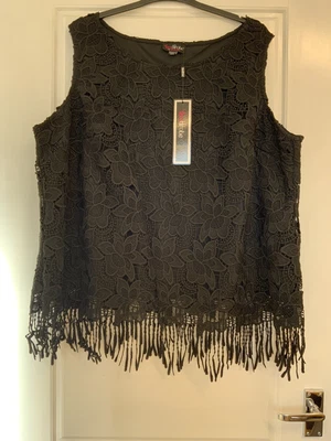 £7 • Buy Bnwt Lovedrobe Size 26 Black Crochet Lined Sleeveless Top