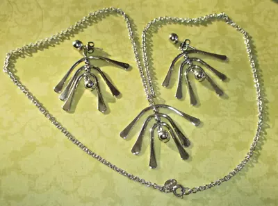 Vintage Avon Articulated Modernist Necklace & Earrings Set Silver Tone • $12