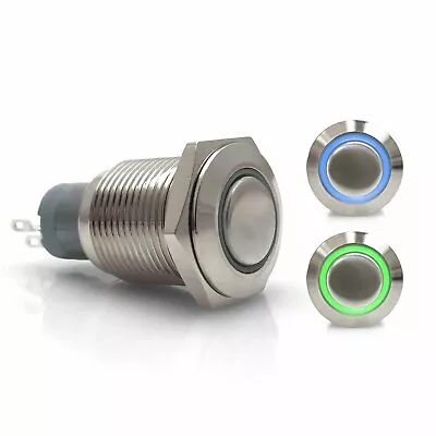 16mm Momentary Billet Buttons With LED Blue Or Green Ring Rat • $25.01