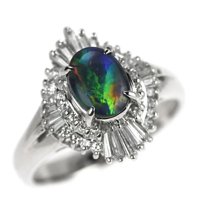 £1164.90 • Buy Pt900 Black Opal Diamond Ring 0.79ct D0.40ct - Auth Free Shipping From Japan- Au