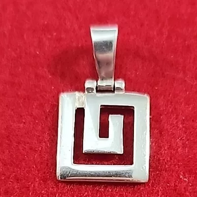 Vintage Sterling Silver Square Spiral Necklace Pendant Greek ? Celtic ? Design • $19.50