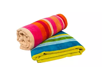 Beach Towel 2 Pack  100% Cotton Large Striped & Lightweight Ideal For Holidays • £16.99