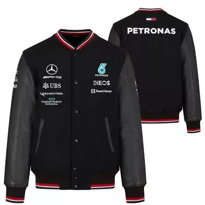 Mercedes-AMG Petronas Varsity Letterman Jacket Wool & Genuine Leather Sleeves • $69.99