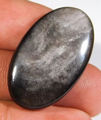 27.ct Natural Silver Sheen Fire Obsidian Oval Cabochon Jewelry Gemstone A2=253 • $10.66