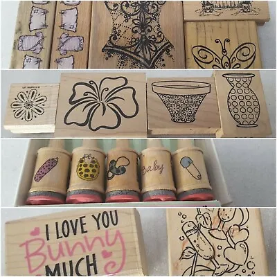 £3.50 • Buy Wooden Backed Rubber Stamp Lot Wedding Baby Butterfly Flowers Love Anniversary