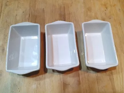 3 Mini White Ceramic Loaf Pans Oven Microwave Freezer Dishwasher Safe.  • $13