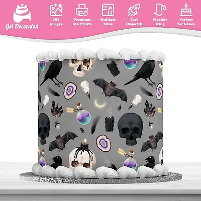 Scarry Black Crow Skull Icing Wrap Edible Cake Decoration Sheet Printed Topping • £4.99