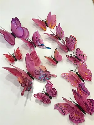 $5.99 • Buy 12pcs 3D Butterfly Removable Sticker Decals Wall Window Magnetic Pink