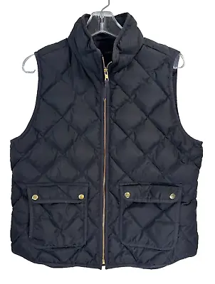 J. Crew Women's Black Diamond Quilted Down Puffer Vest Gold Size Large L • $12.75