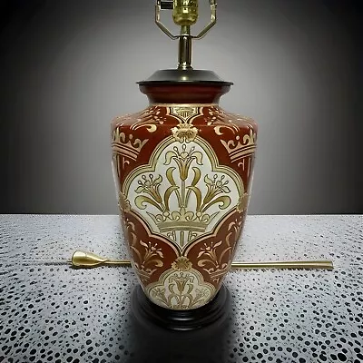 Vintage Chinoiserie Ceramic Vase Table Lamp Red & White Floral 29.5 H • $48