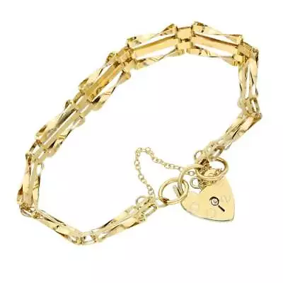 £249 • Buy Ladies 9ct Yellow Gold Three Bar Gate Bracelet - 7.7g