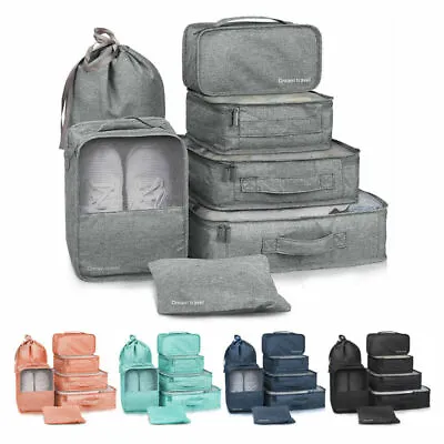 $24.59 • Buy 8PCS Packing Cubes Travel Pouches Luggage Organiser Clothes Suitcase Storage Bag